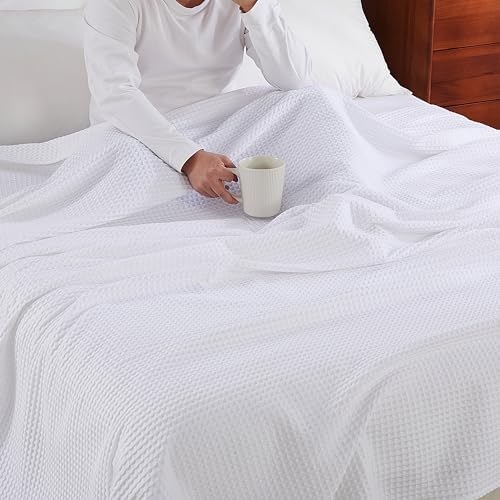 100% Egyptian Cotton Waffle Weave Throw Blanket for Bed Couch Sofa Home Decor, Soft Lightweight Bed & Couch Blanket for All Seasons (White - King Size - 104 * 90") - Image 4