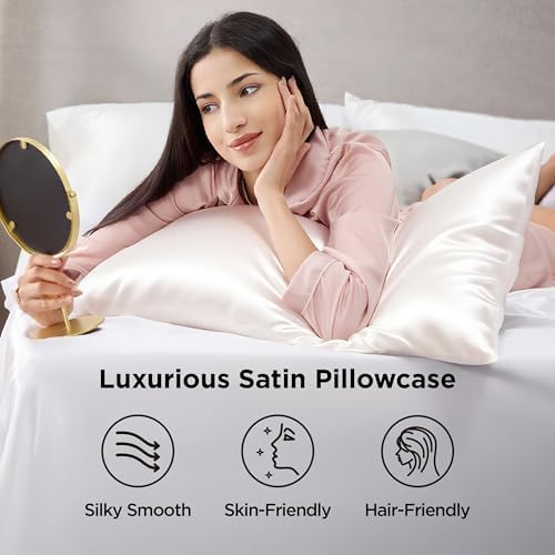 Bedsure Satin Pillowcase 8 Pack Similar to Silk Pillow Cases Standard Size, Pillow Case for Sleeping Women with Envelope Closure, Gifts for Women Men, Ivory, 20x26 Inches, 8pcs - Image 2