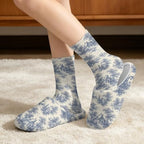 Toile de Jouy Fuzzy Slipper with Socks for Women Cozy Slipper Indoor - Image 2