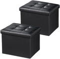 Bsketa Storage Ottoman Bench, 17" Folding Leather Foot Rest,Black 2 Pack by Bsketa