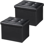 Bsketa Storage Ottoman Bench, 17" Folding Leather Foot Rest,Black 2 Pack by Bsketa