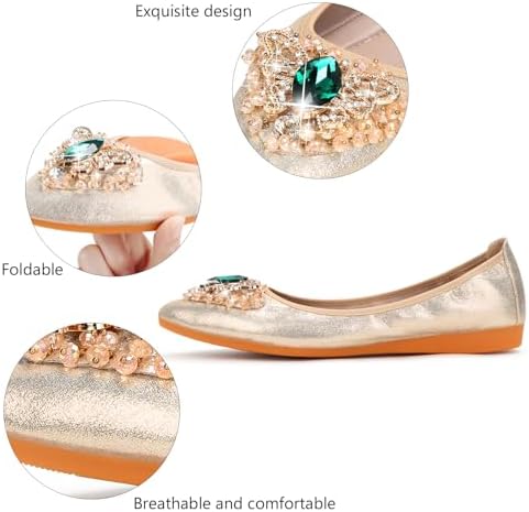 KUNWFNIX Women Ballet Flats Rhinestone Wedding Ballerina Shoes Foldable Sparkly Comfort Slip on Flat Shoes - Image 4