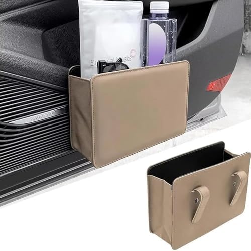 Car Trash Can for Subaru Outback 2003-2025, Leather Foldable Garbage Organizer Bin, Hangs Seat/Headrest/Door, Universal Accessories Travel for Auto SUV Truck Van, B/Beige - Image 2