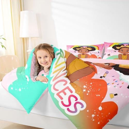 Erosebridal Rainbow Black Girls Comforter Set King Size African American Bedding Set Black Princess Girl Makeup Quilt Comforter Afro Little Girl Bed Set for Kids Melanin Bedroom Decor - Image 5