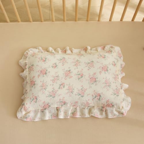 100% Cotton Muslin Toddler Pillowcase 2 Pack，13"x 18" Ultra Soft Breathable Travel Pillow Case Cover,Ruffle Pillow Case for Newborn,Nursery,Boys,Girls,Machine Washable - Image 4