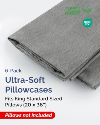 King Standard Pillow Cases - 6 Pack Pillowcases, 20" x 36" - Heathered Grey - Image 2