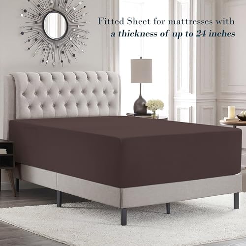 Mocassi Twin XL Size 4-Piece Bed Sheet Set - 1800 Premium Hotel Quality Microfiber 18-24 Inches Extra Deep Pocket Fitted Sheet- Luxury Soft, Breathable, Wrinkle, and Fade Resistant, Brown - Image 3