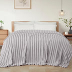 Exclusivo Mezcla Striped King Size Fleece Blanket for Bed, Light Grey by ExclusivoMezcla