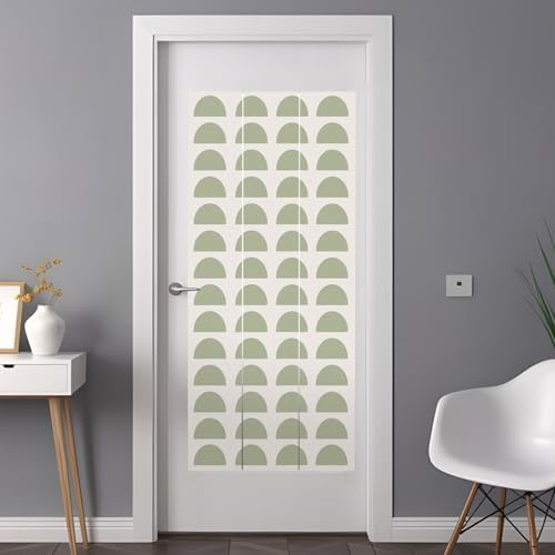 Window Privacy Film Frosted, Sage Green Boho Non-Adhesive Static Cling Window Tint, Middle Century Geometric Abstract Art Insulated Windows Frosted Films for Living Room, 35.4 x 78.7 Inches - Image 3