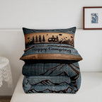Happy Camping Comforter Set Full Camper Quilt Bedding For Kids Adults,Rv Accessories Comforter For Travel Trailers Rustic Farmhouse Wooden Board Duvet Set Mountain Pine Trees Decor,2 Pillow Cases - Image 7