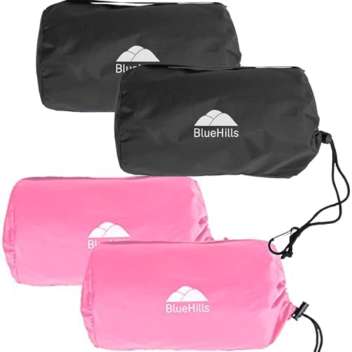 BlueHills 2 Pack Ultra Compact Travel Blanket Pillows Set of Two Lightweight Airplane Traveling Essentials Flight Throws Compact Large Plane – Black and Pink by BlueHills
