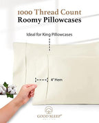 1000 TC Ivory King Pillowcases Set of 4 100% Egyptian Cotton Pillow Cases - Image 3