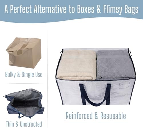 VENO 26 Pack Heavy Duty Moving Bags Bundle, 90L Extra Large Storage Bags with Wraparound Handles & Strong Zippers, 50lbs Load Moving Box Alternative for College Dorm Essentials & Clothes - Image 6