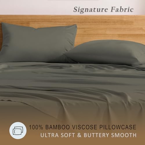 TOSMO Luxury Pillow Case Set of 2 - Cooling Viscose Derived from Bamboo, Oeko-TEX, Breathabl Silky Soft Pillow Cases with Envelope Closure (King / 20x36, Charcoal) - Image 2