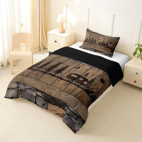Erosebridal Camo Camper Comforter Set Rv Camping Twin Bedding Sets for Boys Girls Kids Rustic Farmhouse Camouflage Stone Comforter Woodland Adventure Quilt Duvet 2 Pcs - Image 3
