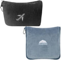BlueHills Mini and Plush Travel Blanket Pillows for Two Airplane Traveling Essentials Flight Throws in Bag case with Backpack Clip Compact Plane Accessories – Black and Grayish Blue by BlueHills