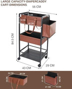 Faux Leather 3-Tier Rolling Diaper Cart Organizer,Lockable Wheels,Nursery - Image 4