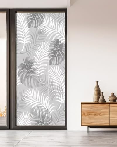 Window Privacy Film Frosted, Grey Palm Trees Tropical Non-Adhesive Static Cling Window Tint, Summer Beach Botanical Insulated Windows Frosted Films for Living Room, 35.4 x 78.7 Inches - Image 5