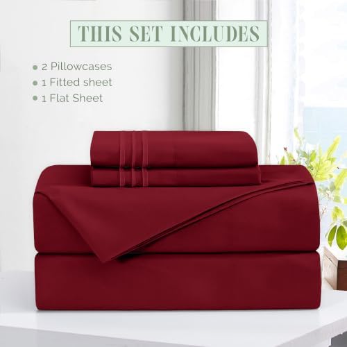 Elegant Comfort Luxury Soft 4-Piece 1500 Premium Hotel Quality Bed Sheet Set with Extra Deep Pockets 18-24 Inch, Wrinkle Free, Storage Pockets, Extra Deep Pocket 4PC Sheets, Twin XL, Burgundy - Image 3