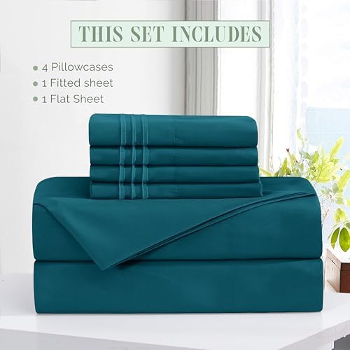Elegant Comfort Luxury Soft 6-Piece 1500 Premium Hotel Quality Bed Sheet Set with Extra Deep Pockets 18-24 Inch, Wrinkle Free, Storage Pockets, Extra Deep Pocket 6PC Sheets, Full, Marine Teal - Image 3