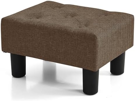 BRIAN & DANY Small Foot Stool, Linen Foot Stools with Legs, Stable Small Footstool for Living Room, Dark Brown by BRIANDANY