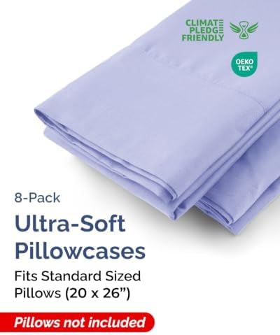 Standard Pillow Cases - 8 Pack Pillowcase Covers - 20" x 26" (Lavender) - Image 2