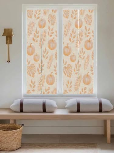 Window Privacy Film Frosted, Orange Pumpkins Fall Reusable Static Cling Window Tints, Thanksgiving Tropical Palm Rustic Heat Control Windows Films for Offices, Balcony, 29.5 x 118 Inches - Image 5