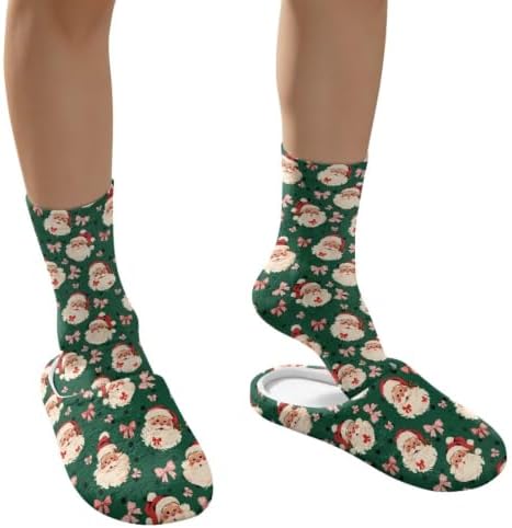 Jeiento Winter Fuzzy Slipper and Crew Socks for Women,Adult Slip-on Close Toe House Slipper,Flat Comfort home Slides - Image 4