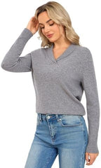 100% Merino Wool Sweater for Women, V Neck Shawl Collar Pullover - Image 6