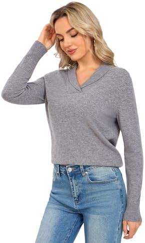 100% Merino Wool Sweater for Women, V Neck Shawl Collar Pullover - Image 6