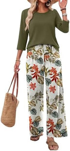 WIHOLL Two Piece Sets for Women Lounge 3/4 Length Sleeve Womens Tops Graphic Pants with Pockets Summer Outfits 2026 - Image 3