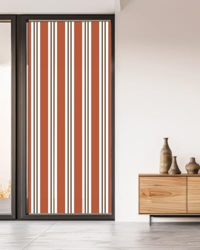 Window Privacy Film Frosted, Burnt Orange Brown Striped Non-Adhesive Static Cling Window Tint, Modern Farmhouse Vertical Stripes Insulated Windows Frosted Films for Living Room, 35.4 x 78.7 Inches - Image 5