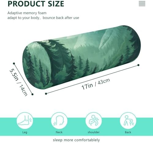 Mountain Forest Trees Green 02 Neck Roll Pillow Bolster Round Health Memory Foam Long Cervical Cylinder Pillows with Removable Washable Cover for Body Bed Legs Back Yoga - Image 2