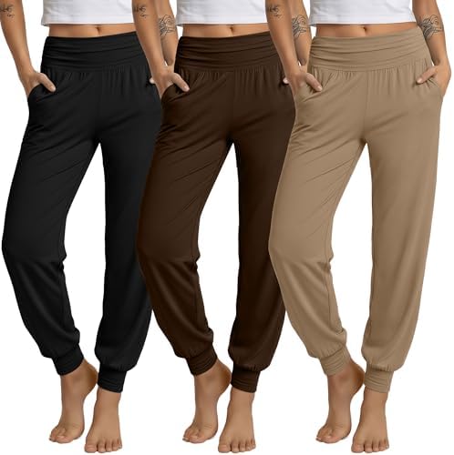 Ficerd 3 Pack Women's Joggers Loose Yoga Pants with Pockets by Ficerd