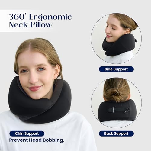 Dream Valley Memory Foam Travel Neck Pillow for Airplanes,Black,L - Image 3