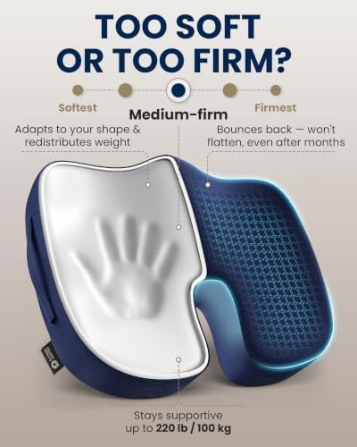 5 STARS UNITED Seat Cushion - Memory Foam Chair Cushion for Tailbone Pain Relief - Ergonomic Support for Coccyx, Sciatica & Butt - Office, Desk & Gaming Chair, Car Seat, Wheelchair, Airplane, Blue - Image 6