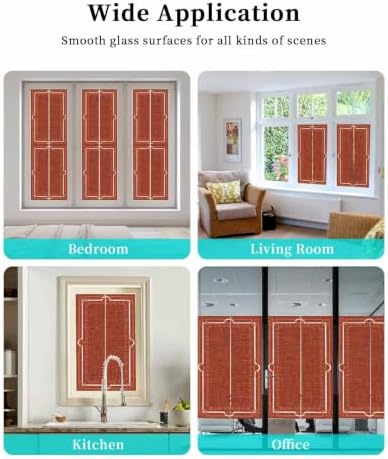 Window Privacy Film Frosted, Brick Red Botanical Static Cling Door Window Covering, Vintage Florals Geometric Minimalist UV Blocking Windows Film for Office, Hotel, Bedroom, 29.5 x 78.7 Inches - Image 7