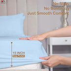 ARlinen 5PC Split King Sheets for Adjustable Bed, 15-Inch Deep, Light Blue - Image 6