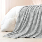 Exclusivo Mezcla Striped California King Fleece Bed Blanket, Light Grey - Image 5