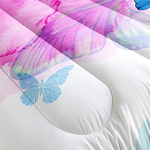 HOSIMA Butterfly Comforter Set,Pink Butterfly Comforter Full Size for Girls Kids Women Bedroom Decor,Color Ink and Colorful Butterfly Pattern Bedding Set Full Size,Butterfly Bed Set for Girls. - Image 5