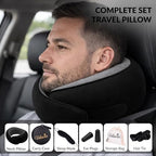 Travel Neck Pillow,Ergonomic 360° Memory Foam Support for Head, Neck. Adjustable for Long Flights. Soft &Washable Cover, EVA Box, 3D Eye Mask, Earplugs, Hair Tie & Luxury Bag (Black) - Image 4