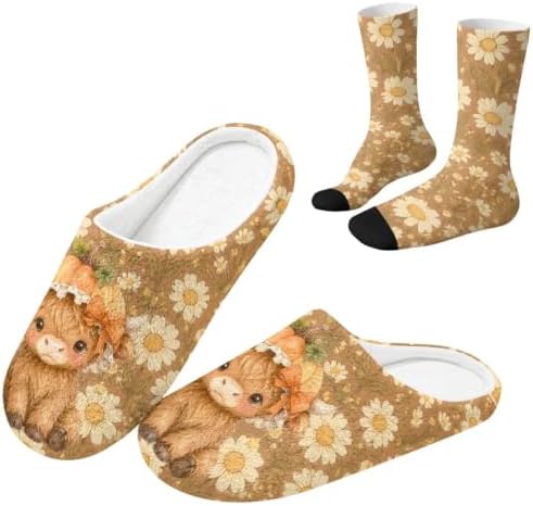 House Slipper and Socks Set for Women Warm Comfy Fuzzy Slipper with Crew Socks Plush Fuzzy Slippers for Indoor by Baxinh