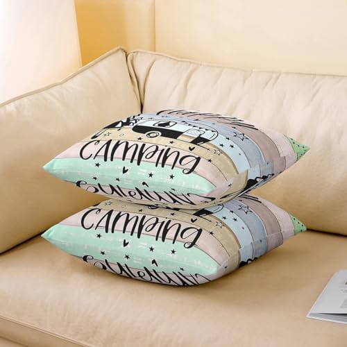Feelyou Happy Camping Throw Pillow Covers 20"x20" Set of 4 Gifts for RV Owners Camper Decorative Pillow Case Rustic Farmhouse Style Cushion Case RV Decor Outdoor Pillows Covers for Travel Trailers - Image 4