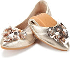 KUNWFNIX Women Ballet Flats Rhinestone Wedding Ballerina Shoes Foldable Sparkly Comfort Slip on Flat Shoes by KUNWFNIX