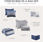 Madison Park Essentials Cal King Comforter Set, Bed in a Bag, Watercolor Print Coastal Comforter & Chambray Cotton Sheet Set, All Season Bedding, Saben, Navy Cal King (104 in x 92 in) 9Piece - Image 6
