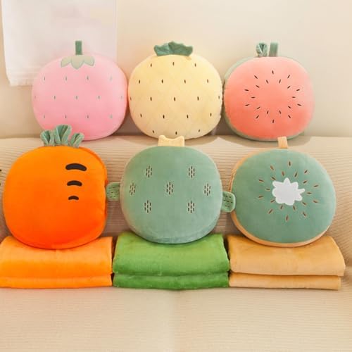 Fruit Travel Blanket and Pillow Set, 3 in 1 Plush Pillow with Warm Hands Pillow Blanket, Children's Gift Travel Airplane Train Office Nap (A) - Image 2