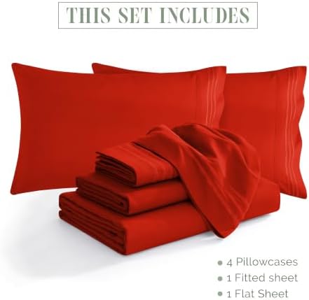 Elegant Comfort Luxury Soft 1500 Premium Hotel Quality Microfiber Wrinkle and Fade Resistant Cozy 6-Piece Bedding Set, Easy All Around Elastic Fitted Sheet, Deep Pocket, Queen, Red - Image 4