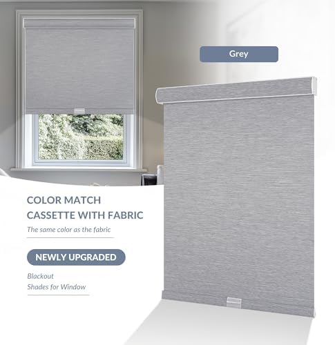 Boolegon Blackout Roller Shades for Windows, Light Grey, 27" W x 48" H - Image 4