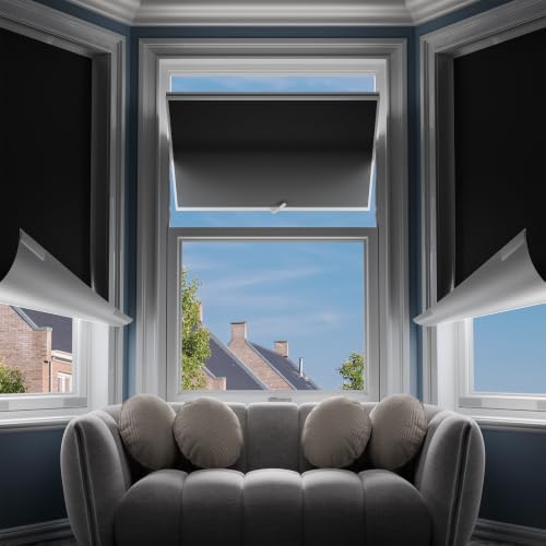 G-WACK Blackout Curtains for Bedroom,Portable No-drill Blackout Blinds for Indoor Windows with Upgraded Hook&Loop,Thermal Insulated Shades Black out Window Cover for Nursery,Travel,RV(60" x 78",Black) by G-WACK