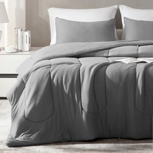 SLEEP ZONE Twin/Twin XL Size Comforter Set, Breathable Jersey Knit Soft Duvet Insert Set 2 Pieces Bedding Sets for Bedroom All Season, Gray by SLEEPZONELIFE